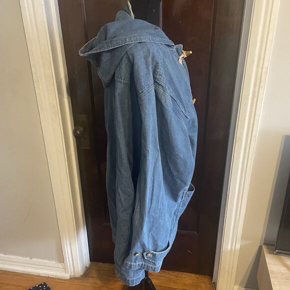 Vintage Denim & Co Duffle Chore Coat Womens 2XL Hooded 90s Long Blue Denim Togs - Picture 10 of 15